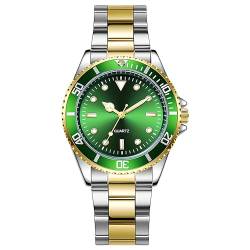 TrendClub100 Edelstahl Armbanduhr Quartz Uhr Wasserdicht für Herren (Grün-Gold) von TrendClub100