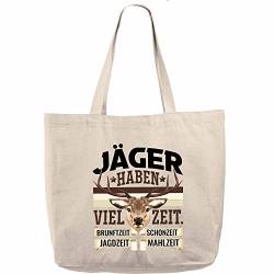 Trendation - Jäger Haben Viel Zeit Stoffbeutel Geschenk für Jäger Becher Männer Spruch Jagd Jagen Tragetasche (Breit) von Trendation