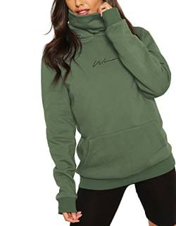 TrendiMax Damen Hoodie Kapuzenpullover Langarm Sweatshirt Winter Pullover Hochkragen Sweatjacke Kapuzen Pullis, Grün, XXL von TrendiMax