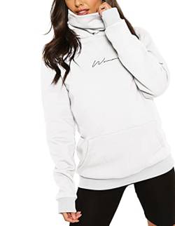 TrendiMax Damen Hoodie Kapuzenpullover Langarm Sweatshirt Winter Pullover Hochkragen Sweatjacke Kapuzen Pullis, Weiß, M von TrendiMax