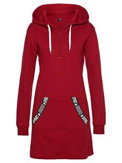 TrendiMax Damen Hoodie Kleid Herbst Langarm Sweatshirts Kapuzenpullover Streetwear Jumper Pullover Mini Kleider, Rot, S von TrendiMax