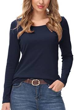 TrendiMax Damen Langarmshirt Pullover Rundhals Casual Oberteil Stretch Longshirt Basic Tops, Blau (Navy 405), XL von TrendiMax