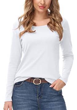 TrendiMax Damen Langarmshirt Pullover Rundhals Casual Oberteil Stretch Longshirt Basic Tops, Weiss, XL von TrendiMax
