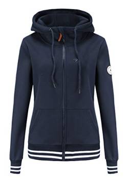 TrendiMax Damen Sweatjacke Kapuzenpullover Zip Hoodie Kapuzenjacke Winter Sweatshirt Jacke, Marine Blau, L von TrendiMax