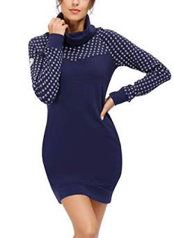 TrendiMax Damen Sweatshirt Langarm Hoodie Kleid Pulloverkleid Rollkragen Sweatkleid Kapuzenpulli Lange Tops, Blau, L von TrendiMax