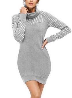 TrendiMax Damen Sweatshirt Langarm Hoodie Kleid Pulloverkleid Rollkragen Sweatkleid Kapuzenpulli Lange Tops, Grau, L von TrendiMax