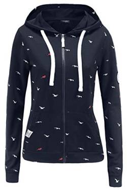 TrendiMax Damen Sweatshirt Zip Jacke mit Kapuze Sweatjacke Kapuzenjacke Allover Druck, Schwarz, XL von TrendiMax