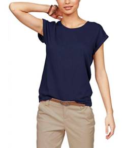 TrendiMax Damen T-Shirt Einfarbig Rundhals Kurzarm Sommer Shirt Locker Oberteile Basic Tops, Dunkelblau, XL von TrendiMax