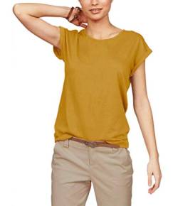 TrendiMax Damen T-Shirt Einfarbig Rundhals Kurzarm Sommer Shirt Locker Oberteile Basic Tops, Kurkuma, S von TrendiMax
