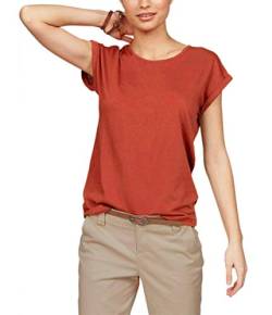 TrendiMax Damen T-Shirt Einfarbig Rundhals Kurzarm Sommer Shirt Locker Oberteile Basic Tops, Ziegelrot, M von TrendiMax