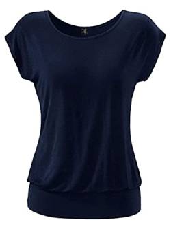 TrendiMax Damen T-Shirt Kurzarm Sommer Shirt Allover Druck Strech Bluse Casual Oberteil Basic Tops, Blau, L von TrendiMax