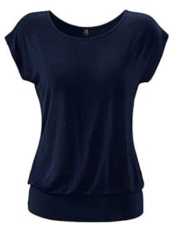TrendiMax Damen T-Shirt Kurzarm Sommer Shirt Allover Druck Strech Bluse Casual Oberteil Basic Tops, Blau, XL von TrendiMax