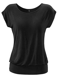 TrendiMax Damen T-Shirt Kurzarm Sommer Shirt Allover Druck Strech Bluse Casual Oberteil Basic Tops, Schwarz, XL von TrendiMax