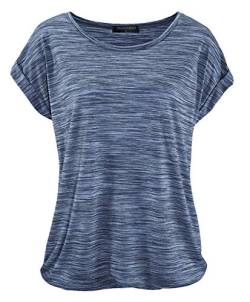 TrendiMax Damen T-Shirt Kurzarm Sommer Shirt Lose Strech Bluse Tops Causal Oberteil Basic Tee, Blau Meliert, L von TrendiMax