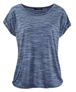 TrendiMax Damen T-Shirt Kurzarm Sommer Shirt Lose Strech Bluse Tops Causal Oberteil Basic Tee, Blau Meliert, S von TrendiMax
