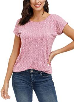 TrendiMax Damen T-Shirt Kurzarm Sommer Shirt mit Allover-Minimal Print Stretch Oberteile Bluse Tops Basic Tee, Rosa, L von TrendiMax