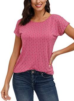 TrendiMax Damen T-Shirt Kurzarm Sommer Shirt mit Allover-Minimal Print Stretch Oberteile Bluse Tops Basic Tee, Rot, L von TrendiMax