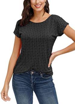 TrendiMax Damen T-Shirt Kurzarm Sommer Shirt mit Allover-Minimal Print Stretch Oberteile Bluse Tops Basic Tee, Schwarz-Druck, XL von TrendiMax