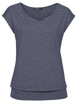 TrendiMax Damen T-Shirt Kurzarm Streifen Shirt Sommer Oberteil Casual Bluse Tops Basic Tee, Blau, L von TrendiMax