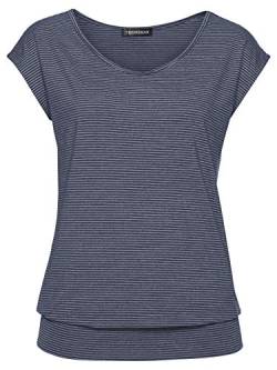 TrendiMax Damen T-Shirt Kurzarm Streifen Shirt Sommer Oberteil Casual Bluse Tops Basic Tee, Blau, S von TrendiMax