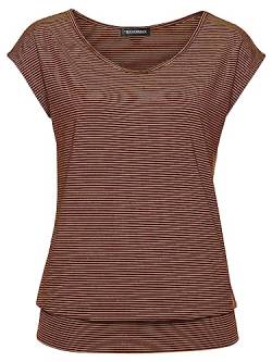 TrendiMax Damen T-Shirt Kurzarm Streifen Shirt Sommer Oberteil Casual Bluse Tops Basic Tee, Braun, L von TrendiMax