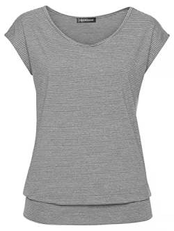 TrendiMax Damen T-Shirt Kurzarm Streifen Shirt Sommer Oberteil Casual Bluse Tops Basic Tee, Grau, L von TrendiMax