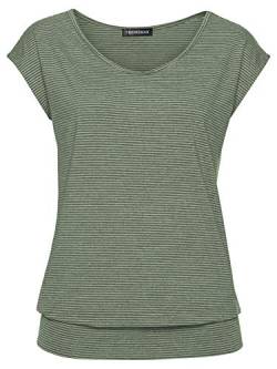 TrendiMax Damen T-Shirt Kurzarm Streifen Shirt Sommer Oberteil Casual Bluse Tops Basic Tee, Grün, L von TrendiMax