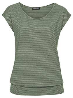 TrendiMax Damen T-Shirt Kurzarm Streifen Shirt Sommer Oberteil Casual Bluse Tops Basic Tee, Grün, XL von TrendiMax