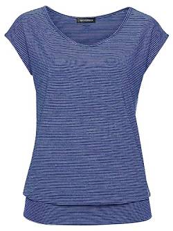 TrendiMax Damen T-Shirt Kurzarm Streifen Shirt Sommer Oberteil Casual Bluse Tops Basic Tee, Hellblau, L von TrendiMax