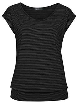 TrendiMax Damen T-Shirt Kurzarm Streifen Shirt Sommer Oberteil Casual Bluse Tops Basic Tee, Schwarz, XL von TrendiMax