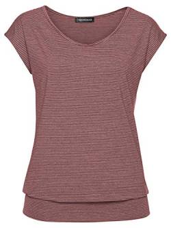 TrendiMax Damen T-Shirt Kurzarm Streifen Shirt Sommer Oberteil Casual Bluse Tops Basic Tee, Weinrot, L von TrendiMax