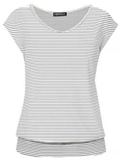 TrendiMax Damen T-Shirt Kurzarm Streifen Shirt Sommer Oberteil Casual Bluse Tops Basic Tee, Weiß, L von TrendiMax
