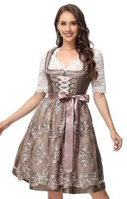 TrendiMax Trachten Damen Dirndl Midi Dirndlkleid Tachtenkleid für Oktoberfest mit Spitzenschürze, Dunkelkaffee,36 von TrendiMax