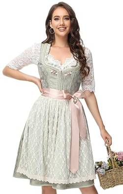 TrendiMax Trachten Damen Dirndl Midi Dirndlkleid Tachtenkleid für Oktoberfest mit Spitzenschürze, Hellgrün,42 von TrendiMax