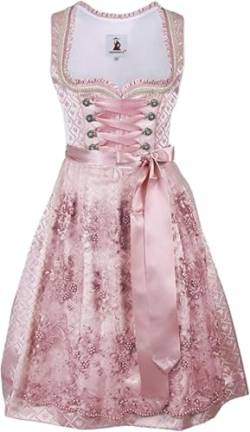 TrendiMax Trachten Damen Dirndl Midi Dirndlkleid Tachtenkleid für Oktoberfest mit Spitzenschürze, Rosa,38 von TrendiMax