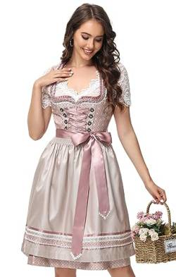 TrendiMax Trachten Damen Dirndl Midi Dirndlkleid Tachtenkleid für Oktoberfest mit Spitzenschürze, Rosa-Old,44 von TrendiMax