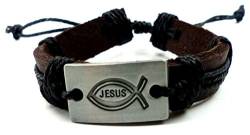 Armband Herren Damen Arnbaender braun Jesus Christus Gebets Armband Ichtyhs Fisch Leather bracelet 4814 von Trendit