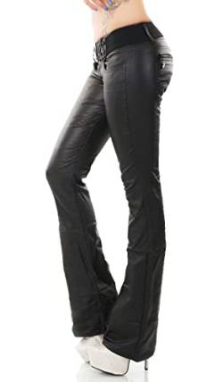Trendstylez Damen Slim Fit Stretch Jeans Wetlook Jeans Kunstleder Bootcut Schlag Hose schwarz W3018 Größe 42 von Trendstylez