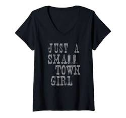 Damen Just A Small Town Girl Old West Font Country Style Boots T-Shirt mit V-Ausschnitt von Trendy Apparel