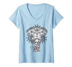 Damen Trendy Elephant Geometric Henna Design T-Shirt mit V-Ausschnitt von Trendy Apparel