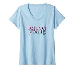 Damen Trendy Forever Young Text Fill T-Shirt mit V-Ausschnitt von Trendy Apparel