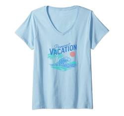 Damen Trendy Permanent Vacation Palms & Island Sunny Scene T-Shirt mit V-Ausschnitt von Trendy Apparel