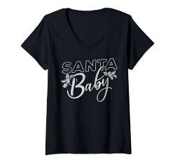 Damen Trendy Santa Baby Simple Title With Mistletoe T-Shirt mit V-Ausschnitt von Trendy Apparel