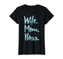 Damen Wife Mom Boss Teal Ombre Watercolor Script Graphic T-Shirt T-Shirt von Trendy Apparel