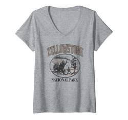 Damen Yellowstone National Park Bear Circle T-Shirt mit V-Ausschnitt von Trendy Apparel