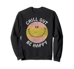 Trendy Chill Out Be Happy Neon Colored Vintage Smiley Face Sweatshirt von Trendy Apparel