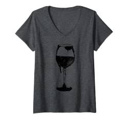 Damen Grunge Weinglas T-Shirt mit V-Ausschnitt von Trendy Design