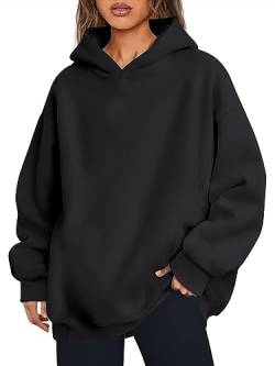 Trendy Queen Damen Oversized Hoodies Fleece Hooded Sweatshirts Comfy Casual Pullover Loose Lightweight Fall Winter Clothes, Schwarz, L von Trendy Queen