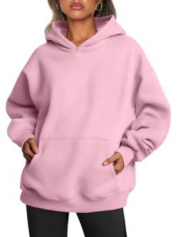Trendy Queen Damen Oversized Hoodies Fleece Sweatshirts Langarm Pullover Herbst Kleidung mit Tasche, Blasses Pink, L von Trendy Queen