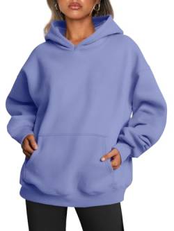 Trendy Queen Damen Oversized Hoodies Fleece Sweatshirts Langarm Pullover Herbst Kleidung mit Tasche, Blau / Violett, M von Trendy Queen